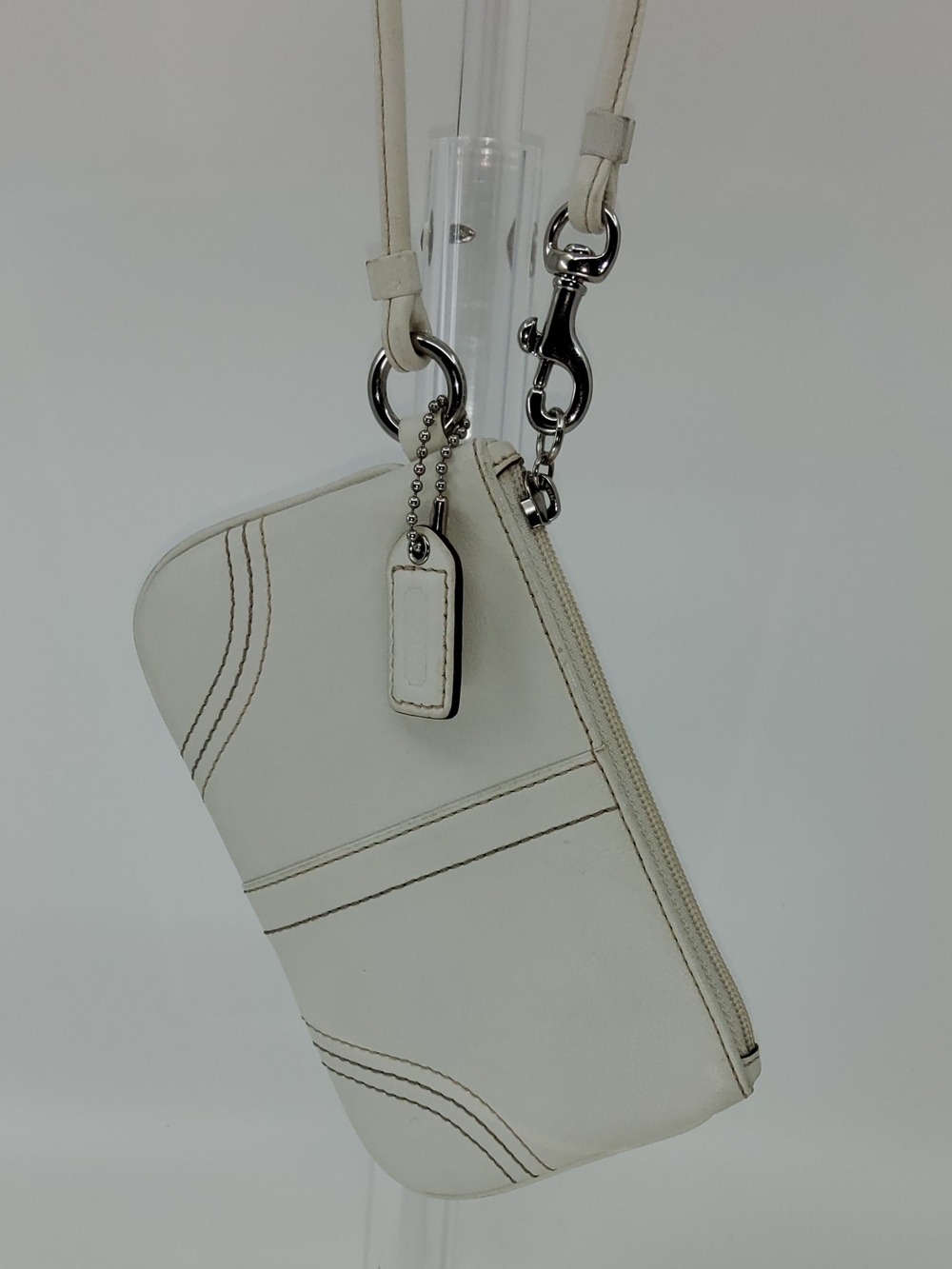 Coach White Leather Wristlet Clutch with Silver Hardware
